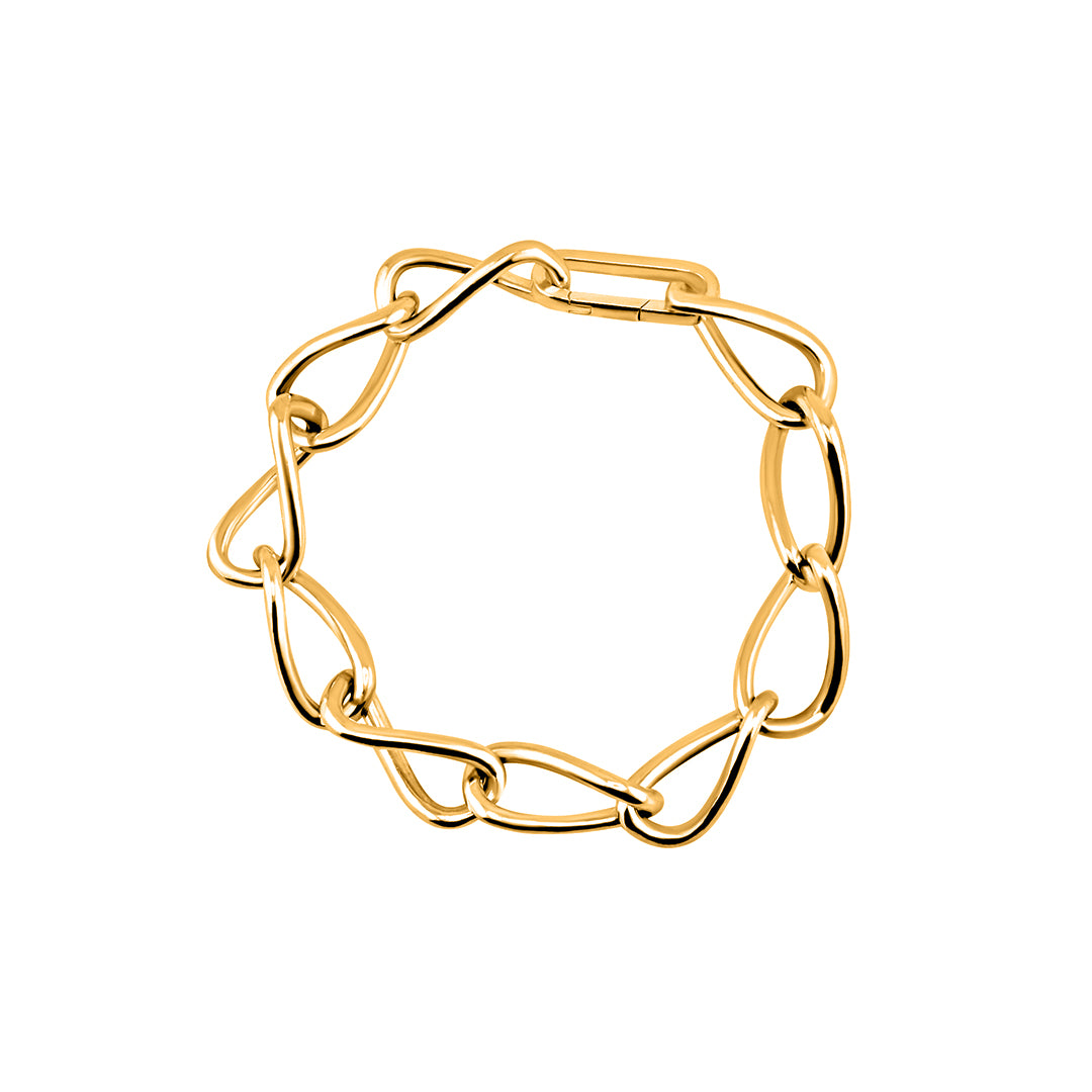 Infinity bracelet made from interlocking infinity loops in gold