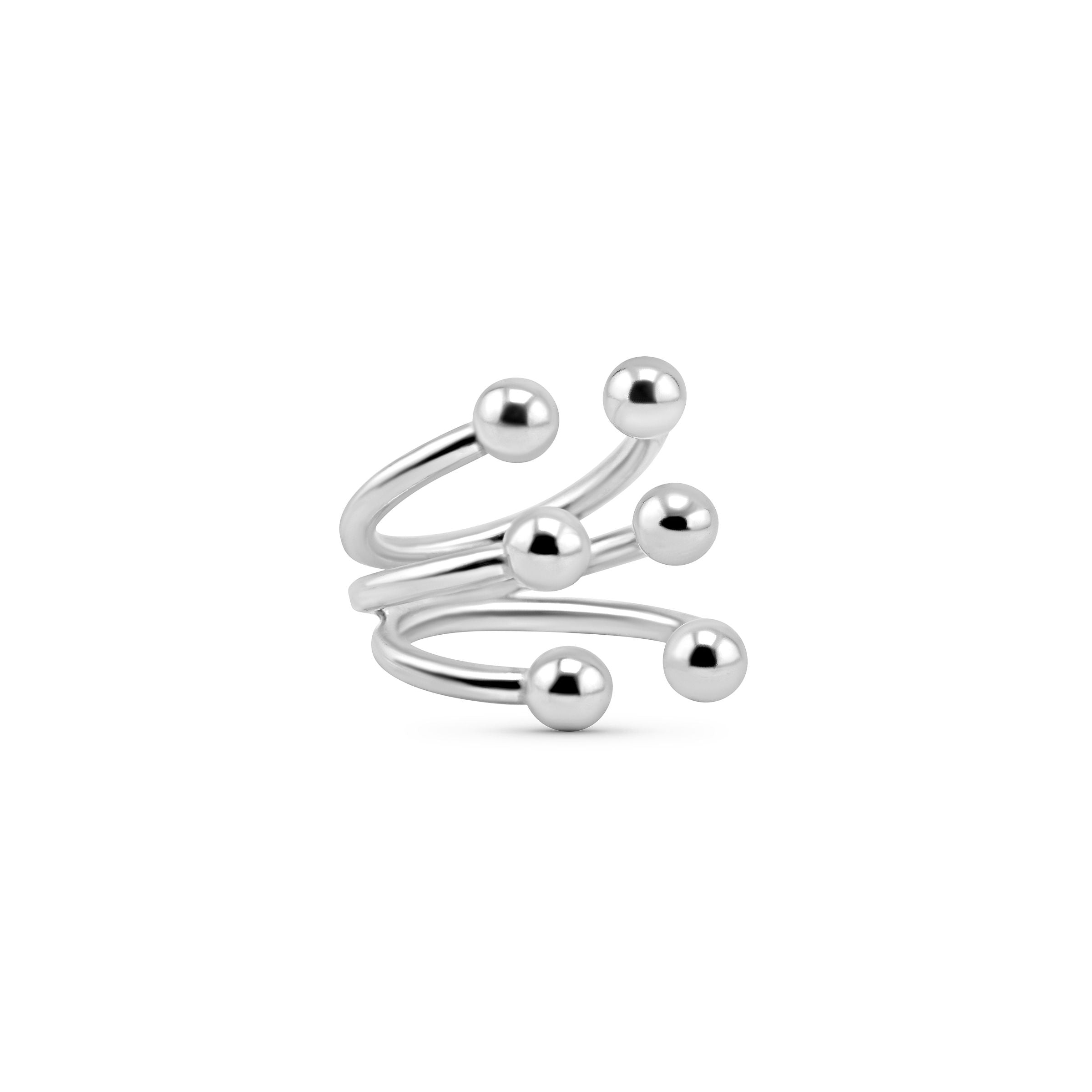 Take3 open front ring with ball details in sterling silver
