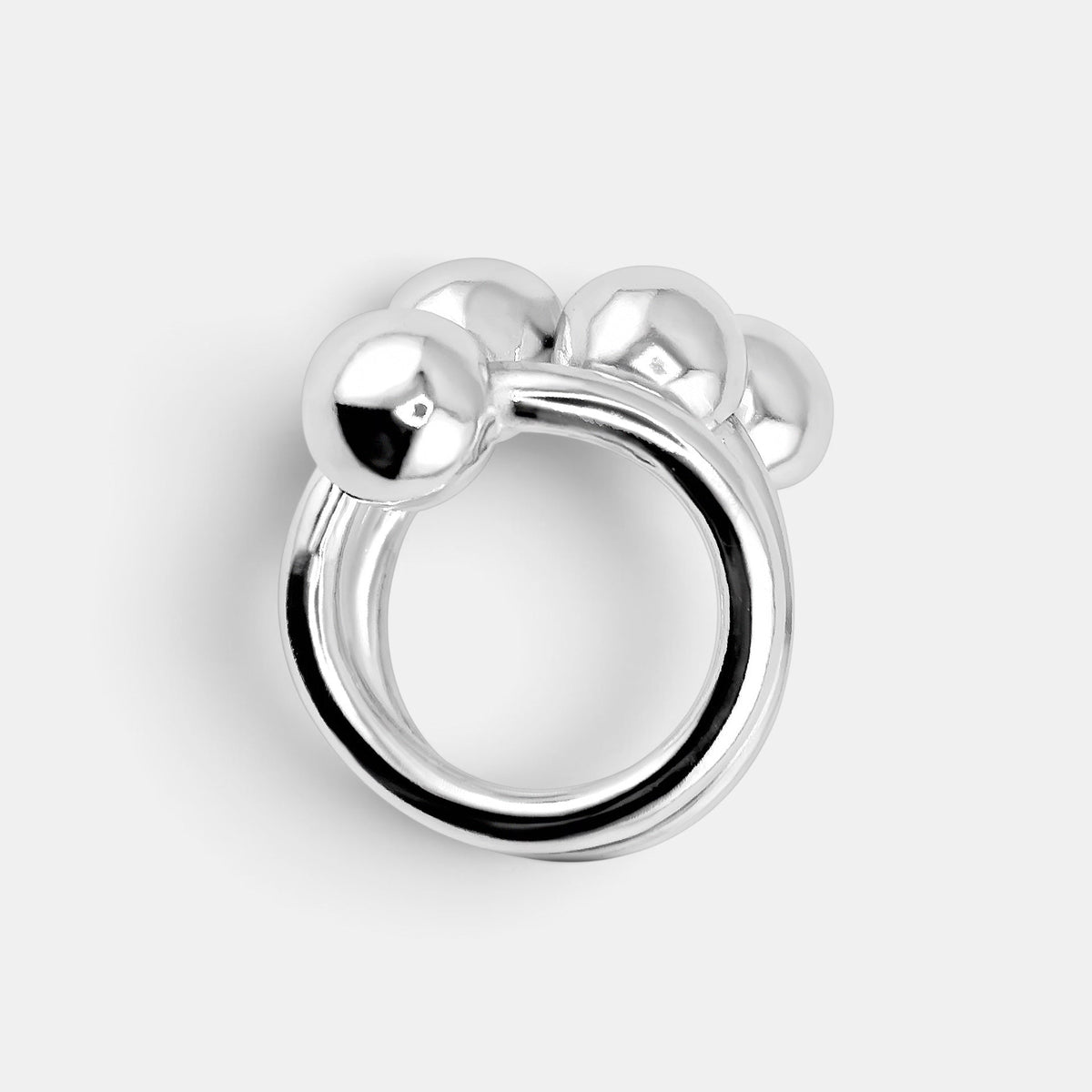 annabel-b 4Balls ring in polished sterling silver featuring four sculptural spheres arranged on a solid band