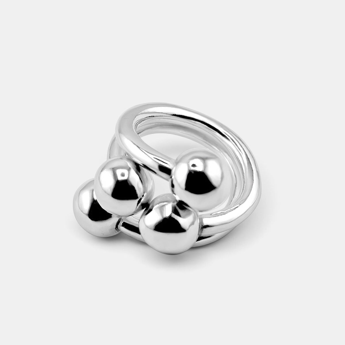 annabel-b 4Balls ring in polished sterling silver featuring four sculptural spheres on a solid band