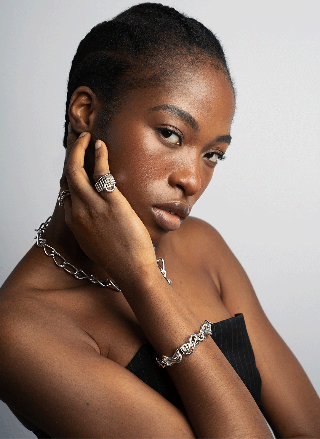 Double Infinity Bracelet and Necklace and Caged Ring in sterling silver