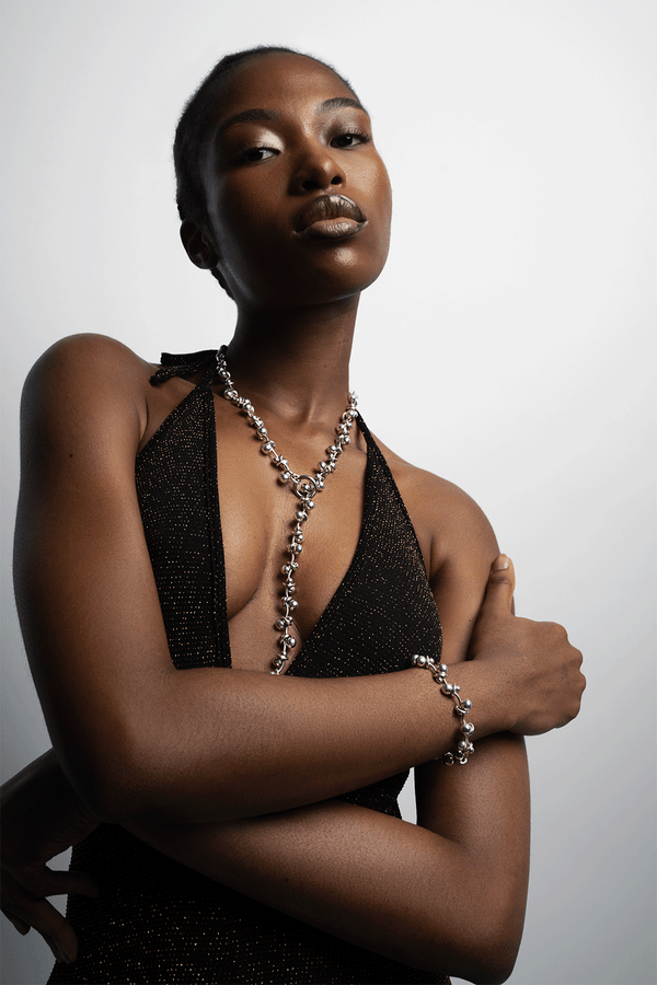 The BarBell Drop Necklace and Bracelet in silver|all